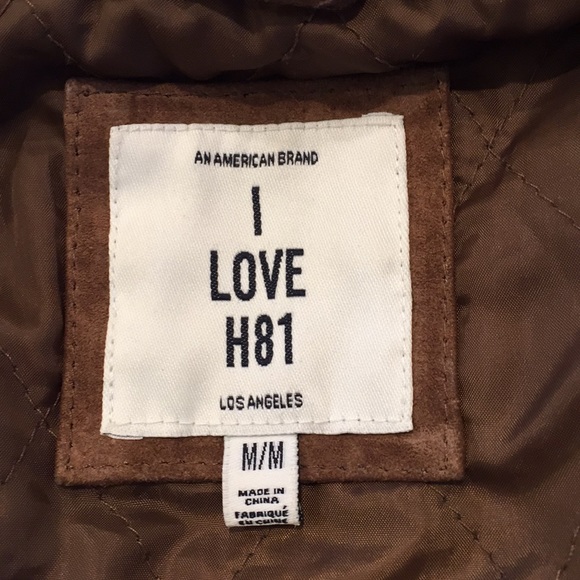 I Love H81 Jacket Los Angeles Brown Pigskin Suede Leather Faux Fleece Trim Coat - Picture 4 of 5